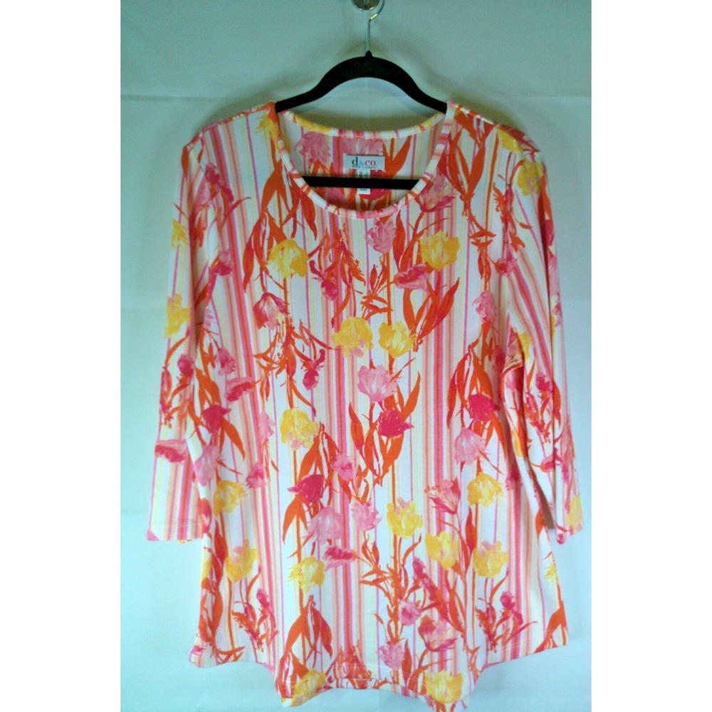 NWOT Denim & Co. Heavenly Jersey Printed Hi-Low Hem Top Womens Size L